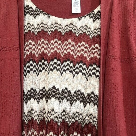 Alfred Dunner Petite Rust Cardigan Chevron Patterned Zig Zag Open Knitwear PL - Picture 3 of 16